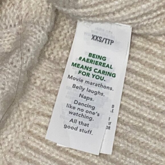 Aerie unREAL Cable Crew Sweater in natural oversized XXS fisherman’s cable knit - Picture 7 of 11